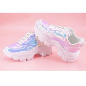 LUCKY STEP | Chunky Platform White Hologram Halograph Sneakers - Size 9